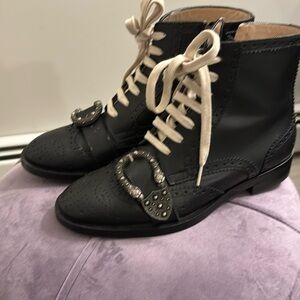 Gucci Queercore Bee Accent Leather Combat Boots